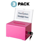 Alpine  ADI637-PNK-3pk Acrylic Locking Suggestion Box with Message Display (3 pack)