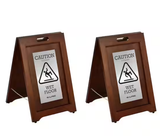 Alpine 24 in. 2-Sided Stainless Steel Plated Wooden Bilingual Wet Floor Sign 2 Pack - ALP499-SSB-2PK