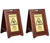 Alpine  ALP499-BRA-2PK 24 in. 2-Sided Brass Plated Wooden Bilingual Wet Floor Sign 2 Pack