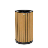 Alpine Round, 32-Gallon Outdoor Trash Container with Slatted Recycled Plastic Panels - Cedar - ALP4400-01-CD