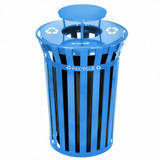 Alpine  ALP479-38-1-BLU Outdoor Metal Slatted Recycling Receptacle with Rain Bonnet Lid - 38 Gallon Blue