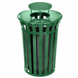 Alpine Outdoor Metal Slatted Trash Receptacle with Rain Bonnet Lid - 38 Gallon Green - ALP479-38-1-GRN