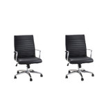 Alpine  ADI638-01-BLK-2 Faux Black Leather Executive Office Chair with Adjustable Height 2 Pack