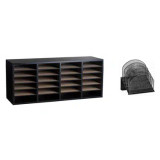 Alpine  ADI500-24-BLK-PKG Wood Adjustable 24 Compartment Literature Organizer, Black Mesh 5-Slot Black Desktop Organizer
