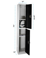 Alpine  ADI629-202-BLK-4PK 72 in. x 12 in. x 12 in. Double-Compartment Steel Tier Key Lock Storage Locker in Black (4-Pack)