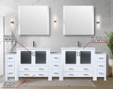 Lexora  LVV108D36A610 Volez 108 in W x 18.25 in D White Double Bath Vanity with Side Cabinets, White Ceramic Top, and 34 in Mirrors