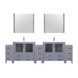 Lexora Volez 108 inch W Dark Grey Double Sink Vanity Cabinet with Side Cabinets, White Ceramic Top, 34 in Mirrors, and Faucet Set