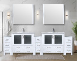 Lexora  LVV108D36A611 Volez 108 in W x 18.25 in D White Double Bath Vanity with Side Cabinets, White Ceramic Top, 34 in Mirrors, and Faucet Set