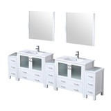 Lexora Volez 108 inch W White Double Sink Vanity Cabinet with Side Cabinets, White Ceramic Top, 34 in Mirrors, and Faucet Set