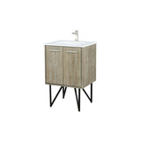 Lexora Lancy 24 inch W x 20 in D Rustic Acacia Bath Vanity Cabinet, White Quartz Top and Brushed Nickel Faucet Set