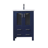 Lexora LVV24SE601 Volez 24 in W x 18.25 in D Navy Blue Bath Vanity, White Ceramic Top, and Faucet Set