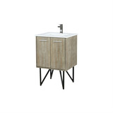 Lexora LLC24SKSOS000FGM Lancy 24 inch W x 20 in D Rustic Acacia Bath Vanity Cabinet, White Quartz Top and Gun Metal Faucet Set