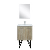 Lexora Lancy 24 inch W x 20 in D Rustic Acacia Bath Vanity Cabinet, White Quartz Top, Chrome Faucet Set and 18 in Mirror