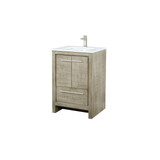 Lexora Lafarre 24 inch W x 20 in D Rustic Acacia Bath Vanity Cabinet, Cultured Marble Top and Brushed Nickel Faucet Set