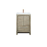 Lexora LLF24SKSOS000FRG Lafarre 24 inch W x 20 in D Rustic Acacia Bath Vanity Cabinet, White Quartz Top and Rose Gold Faucet Set