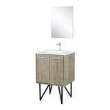 Lexora LVLY24SRA312 Lancy 24 inch W x 20 in D Rustic Acacia Bath Vanity Cabinet, Cultured Marble Top, Brushed Nickel Faucet Set and 18 in Mirror
