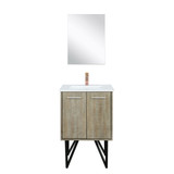 Lexora Lancy 24 inch W x 20 in D Rustic Acacia Bath Vanity Cabinet, White Quartz Top, Rose Gold Faucet Set and 18 in Mirror