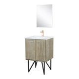 Lexora Lancy 24 inch W x 20 in D Rustic Acacia Bath Vanity Cabinet, White Quartz Top, Rose Gold Faucet Set and 18 in Mirror