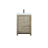 Lexora LLF24SKSOS000FGM Lafarre 24 inch W x 20 in D Rustic Acacia Bath Vanity Cabinet, White Quartz Top and Gun Metal Faucet Set