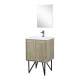 Lexora Lancy 24 inch W x 20 in D Rustic Acacia Bath Vanity Cabinet, White Quartz Top, Gun Metal Faucet Set and 18 in Mirror