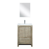 Lexora LLF24SKSOSM18FCH Lafarre 24 inch W x 20 in D Rustic Acacia Bath Vanity Cabinet, White Quartz Top, Chrome Faucet Set and 18 in Mirror