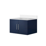 Lexora LVG30SE200 Geneva 30 in. W Navy Blue Wall Mount Bath Vanity Cabinet and White Quartz Top