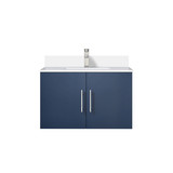 Lexora Geneva 30 in. W Navy Blue Wall Mount Bath Vanity Cabinet, White Quartz Top, and Faucet Set