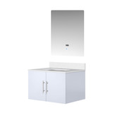 Lexora Geneva 30 in. W Glossy White Wall Mount Bath Vanity Cabinet, White Quartz Top, and 30 in. LED Mirror