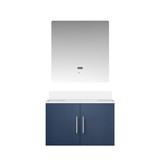 Lexora Geneva 30 in. W Navy Blue Wall Mount Bath Vanity Cabinet, White Quartz Top, and 30 in. LED Mirror