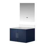 Lexora Geneva 30 in. W Navy Blue Wall Mount Bath Vanity Cabinet, White Quartz Top, and 30 in. LED Mirror