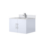 Lexora Geneva 30 in. W Glossy White Wall Mount Bath Vanity Cabinet, Carrara Marble Top, and Faucet Set