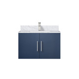 Lexora Geneva 30 in. W Navy Blue Wall Mount Bath Vanity Cabinet, Carrara Marble Top, and Faucet Set