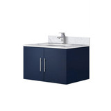 Lexora Geneva 30 in. W Navy Blue Wall Mount Bath Vanity Cabinet, Carrara Marble Top, and Faucet Set