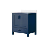 Lexora Jacques 30 in. W Navy Blue Bath Vanity Cabinet and White Quartz Top