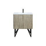 Lexora Lancy 30 inch W x 20 in D Rustic Acacia Bath Vanity Cabinet, Cultured Marble Top and Gun Metal Faucet Set