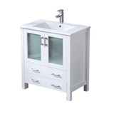 Lexora Volez 30 inch W White Bath Vanity Cabinet, White Ceramic Top, and Faucet Set