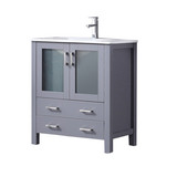 Lexora Volez 30 inch W Dark Grey Bath Vanity Cabinet, White Ceramic Top, and Faucet Set