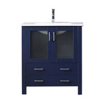 Lexora LVV30SE601 Volez 30 inch W Navy Blue Bath Vanity Cabinet, White Ceramic Top, and Faucet Set