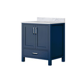 Lexora Jacques 30 in. W Navy Blue Bath Vanity Cabinet and Carrara Marble Top