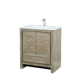 Lexora Lafarre 30 inch W x 20 in D Rustic Acacia Bath Vanity Cabinet, White Quartz Top and Chrome Faucet Set