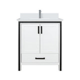 Lexora LVZV30SA201 Ziva 30 inch W White Bath Vanity Cabinet, White Quartz Top and Faucet Set