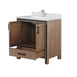 Lexora Ziva 30 inch W Rustic Barnwood Bath Vanity Cabinet, White Quartz Top and Faucet Set