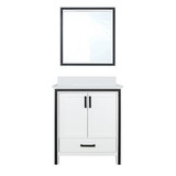 Lexora Ziva 30 inch W White Bath Vanity Cabinet, White Quartz Top and 28 in Mirror