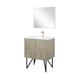 Lexora Lancy 30 inch W x 20 in D Rustic Acacia Bath Vanity Cabinet, White Quartz Top, Rose Gold Faucet Set and 28 in Mirror