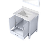 Lexora  LVJ30SA310 Jacques 30 in. W x 22 in. D White Bath Vanity, Cultured Marble Top, and 28 in. Mirror