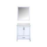 Lexora Jacques 30 in. W White Bath Vanity Cabinet, Cultured Marble Top, and 28 in. Mirror