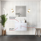 Lexora Geneva 30 in. W Glossy White Wall Mount Bath Vanity Cabinet, White Quartz Top, Faucet Set, and 30 in. LED Mirror