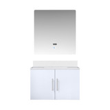 Lexora Geneva 30 in. W Dark Grey Wall Mount Bath Vanity Cabinet, White Quartz Top, Faucet Set, and 30 in. LED Mirror