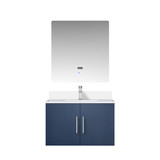 Lexora Geneva 30 in. W Navy Blue Wall Mount Bath Vanity Cabinet, Cultured Marble Top, Faucet Set, and 30 in. LED Mirror