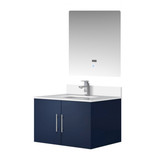 Lexora Geneva 30 in. W Navy Blue Wall Mount Bath Vanity Cabinet, Cultured Marble Top, Faucet Set, and 30 in. LED Mirror